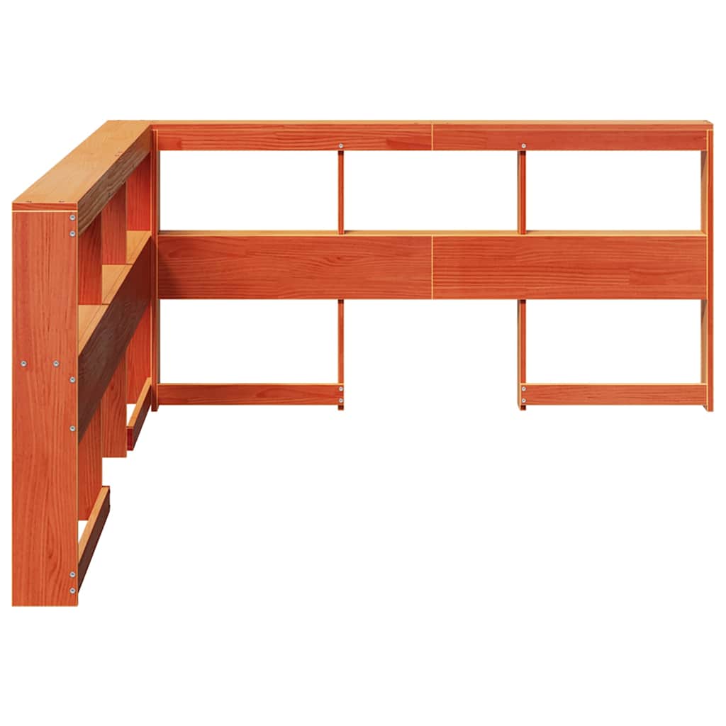Testiera Libreria a L Marrone Cera 150cm Legno Massello di Pino
