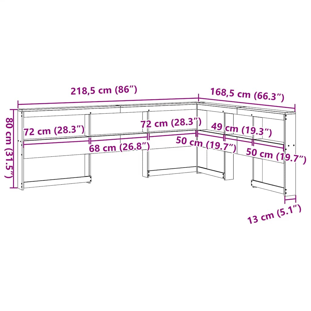 Testiera Libreria a L Marrone Cera 150cm Legno Massello di Pino