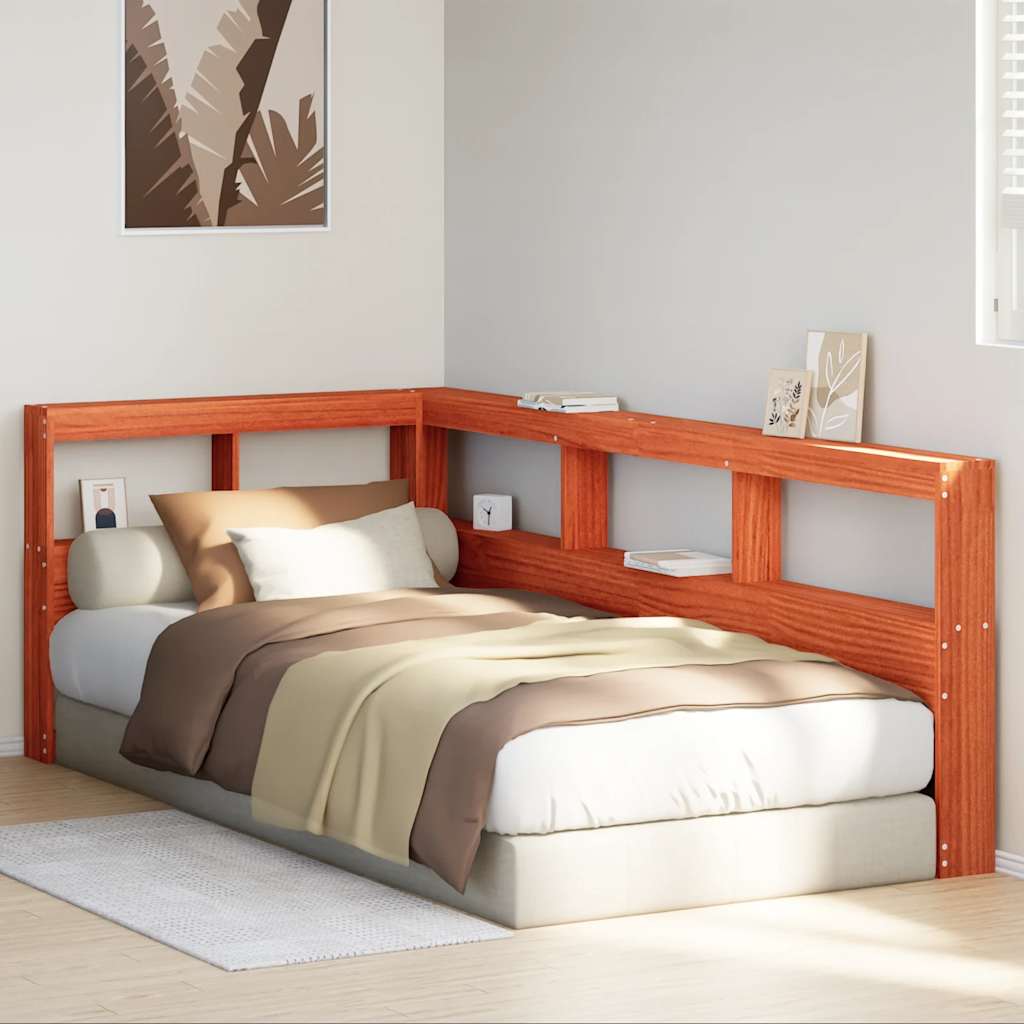 Testiera Libreria a L Marrone Cera 90 cm Legno Massello di Pino