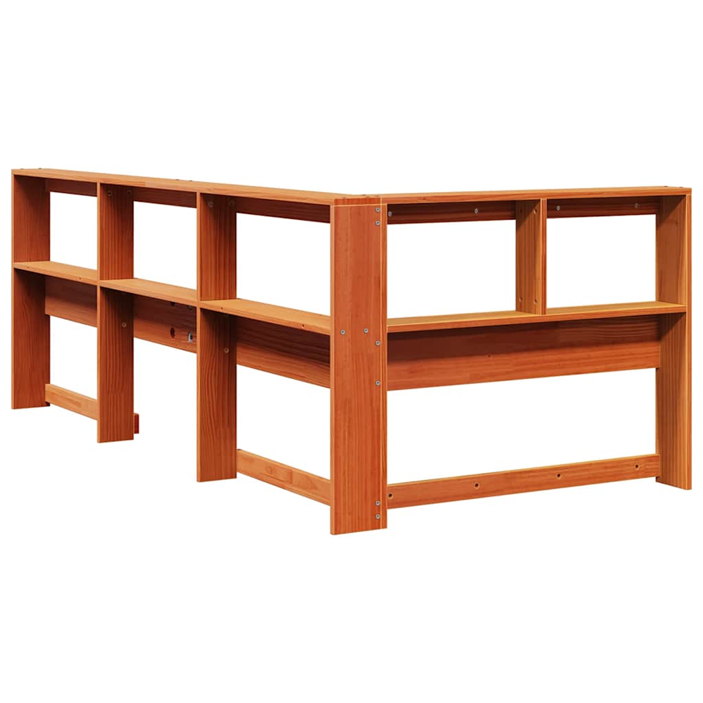 Testiera Libreria a L Marrone Cera 90 cm Legno Massello di Pino