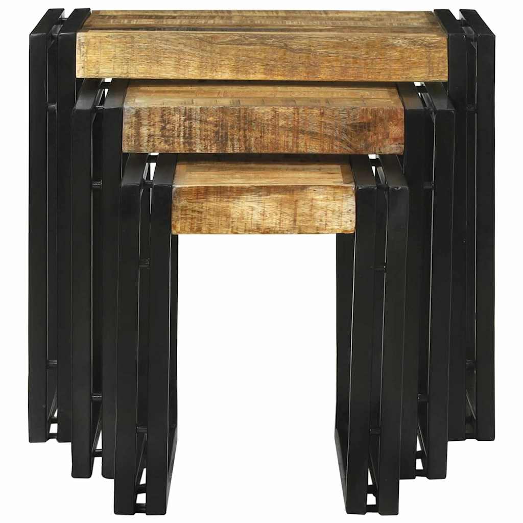 Tavolo Nesting 3 pcs Legno massello di mango ruvido