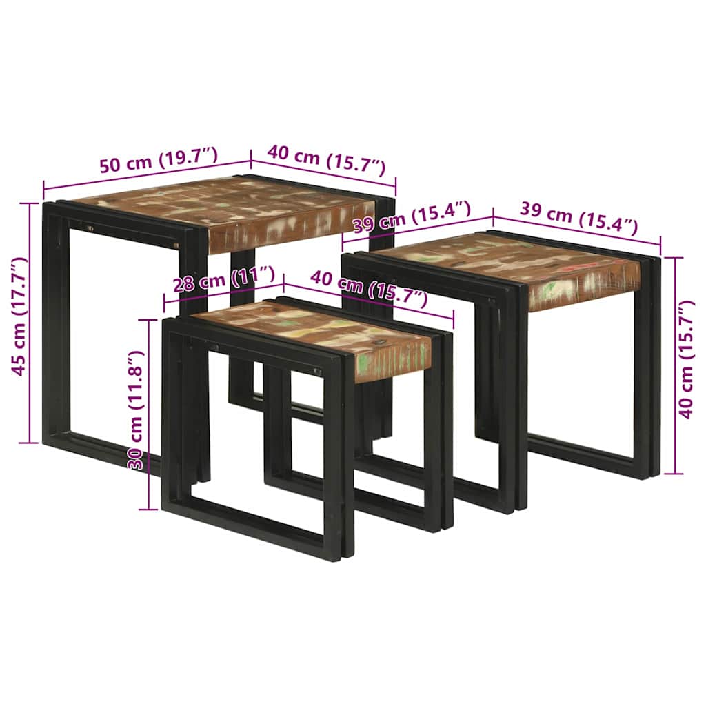 Tavolo Nesting 3 pcs Legno Riciclato Massello e Metallo | homemem39