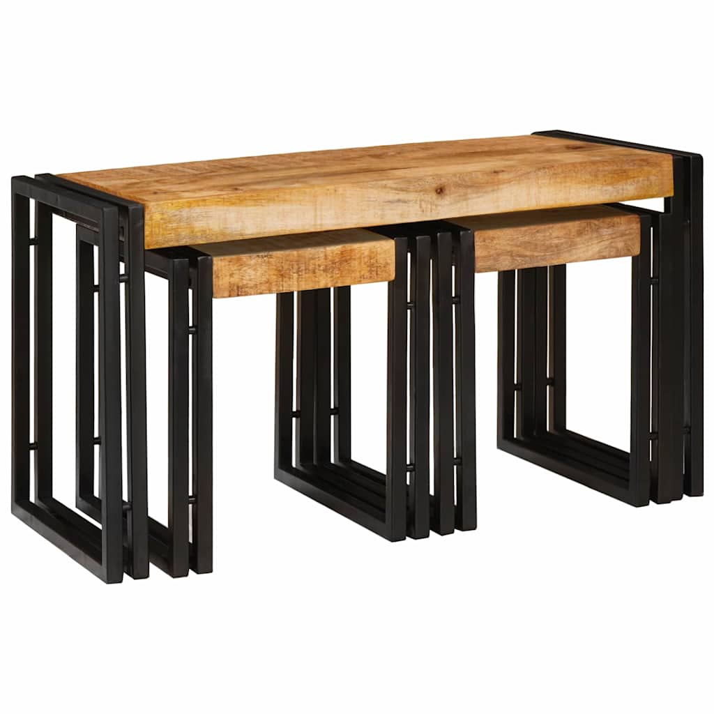 Tavolo Nesting 3 pcs Legno di mango grezzo solido e un metallo