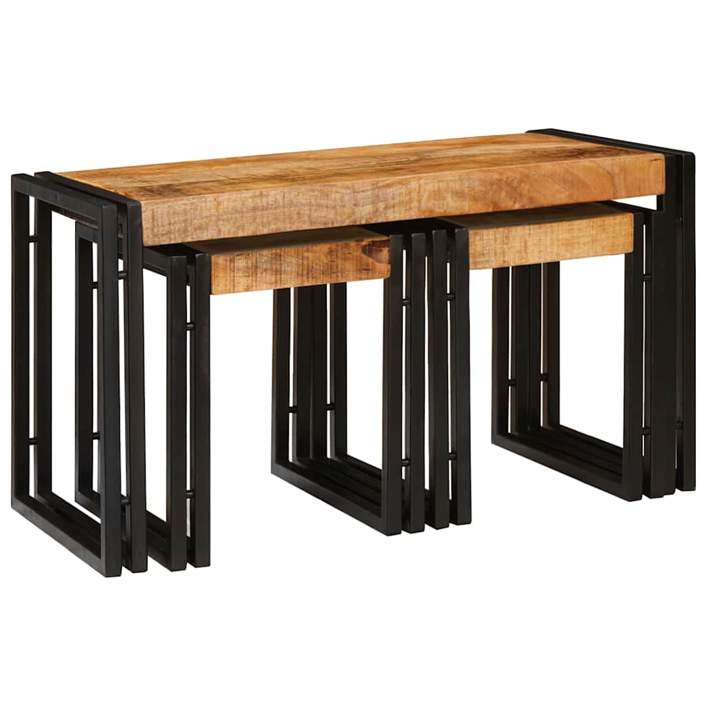 Tavolo Nesting 3 pcs Legno di mango grezzo solido e un metallo