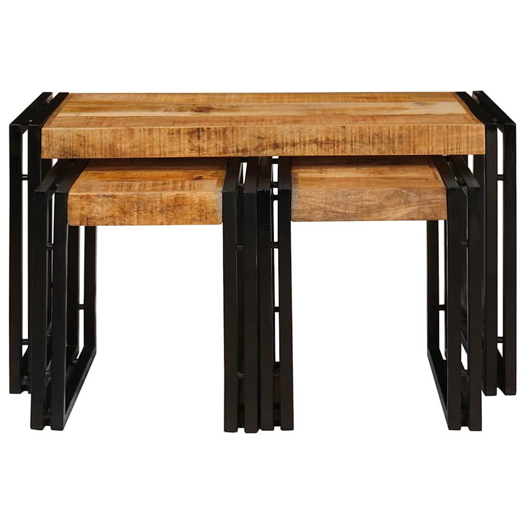 Tavolo Nesting 3 pcs Legno di mango grezzo solido e un metallo