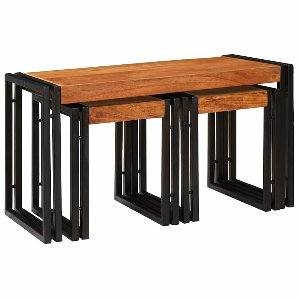 Tavoli da Fine 3 pcs Marrone e nero Legno massello di acacia