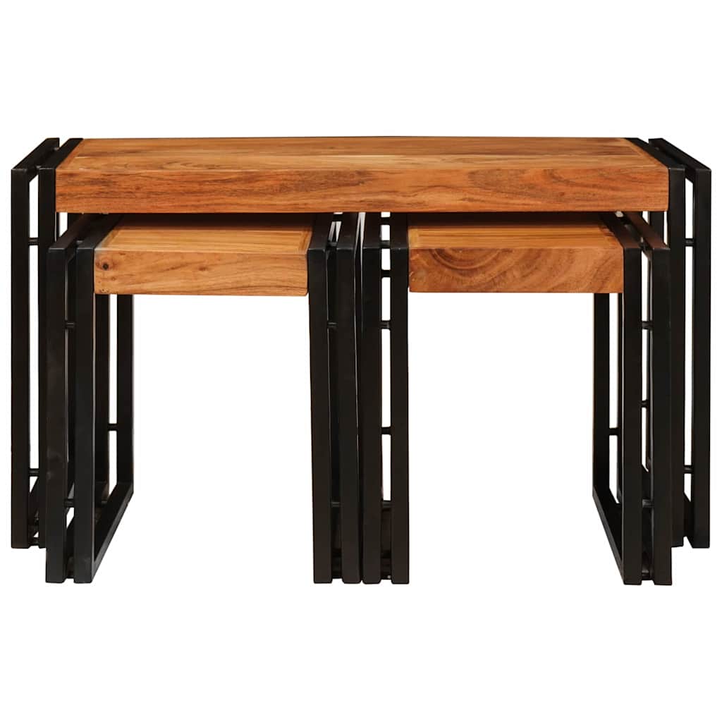 Tavoli da Fine 3 pcs Marrone e nero Legno massello di acacia