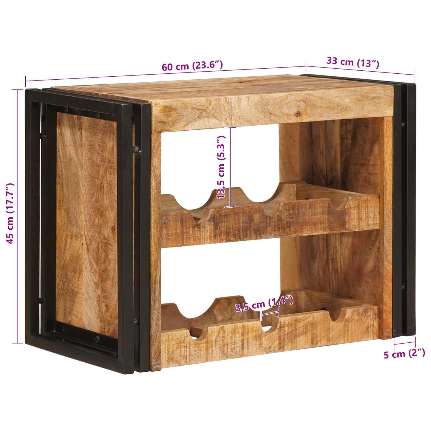 Portabottiglie 60 x 45 x 33 cm Legno di Mango Grezzo Massiccio