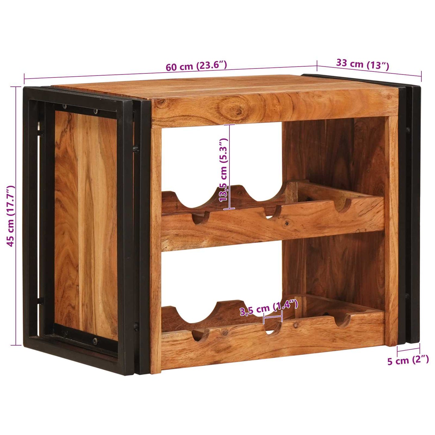 Portabottiglie Marrone 60 x 45 x 33 cm Legno di Acacia Massello