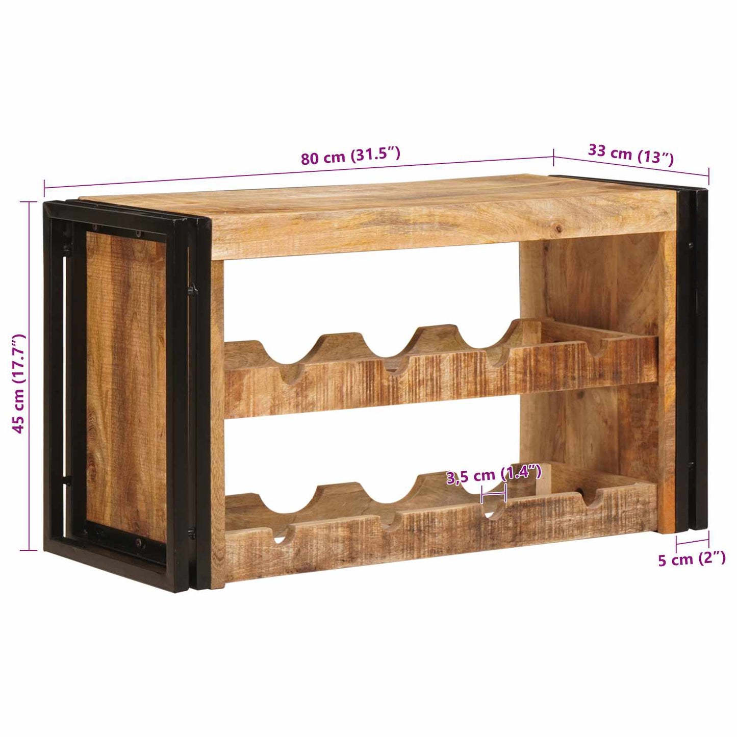 Portabottiglie 80 x 45 x 33 cm Legno di Mango Grezzo Massiccio