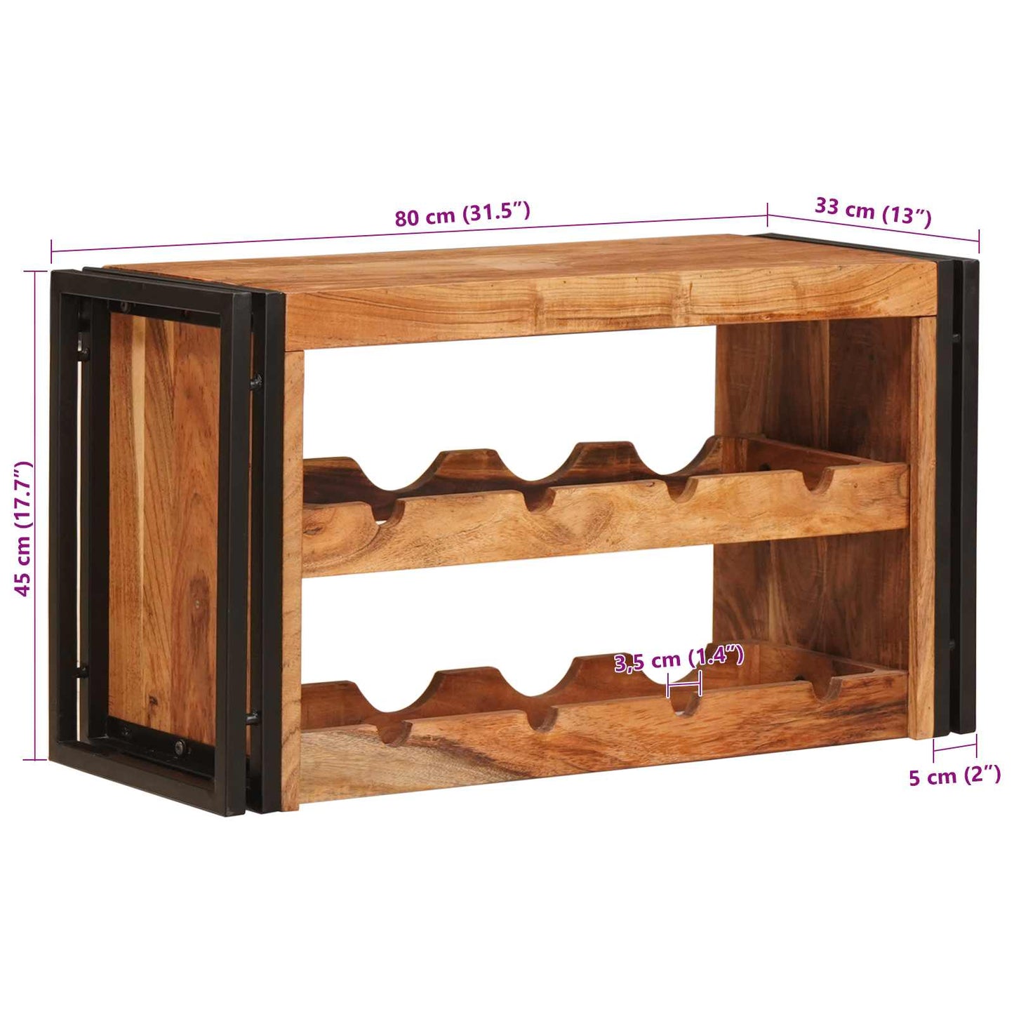 Portabottiglie Marrone 80 x 45 x 33 cm Legno di Acacia Massello