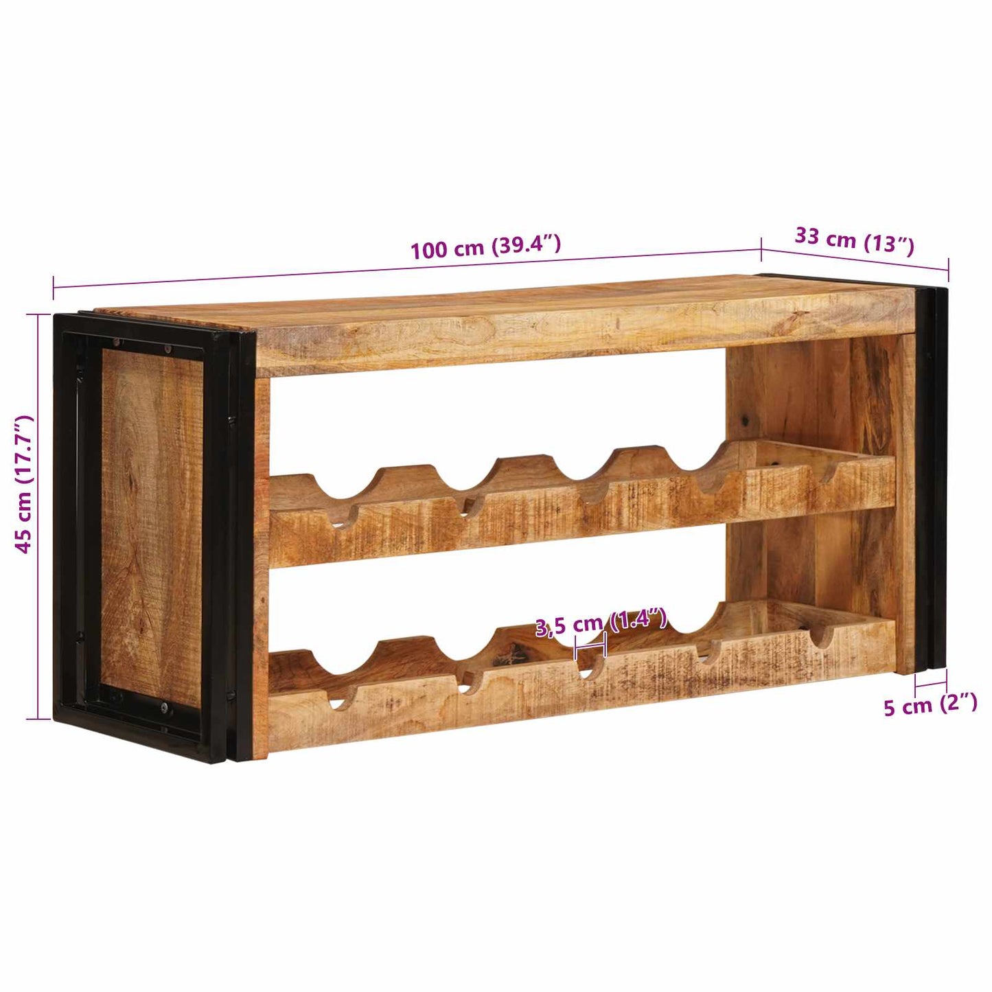 Portabottiglie 100 x 45 x 33 cm Legno di Mango Grezzo Massiccio | homemem39