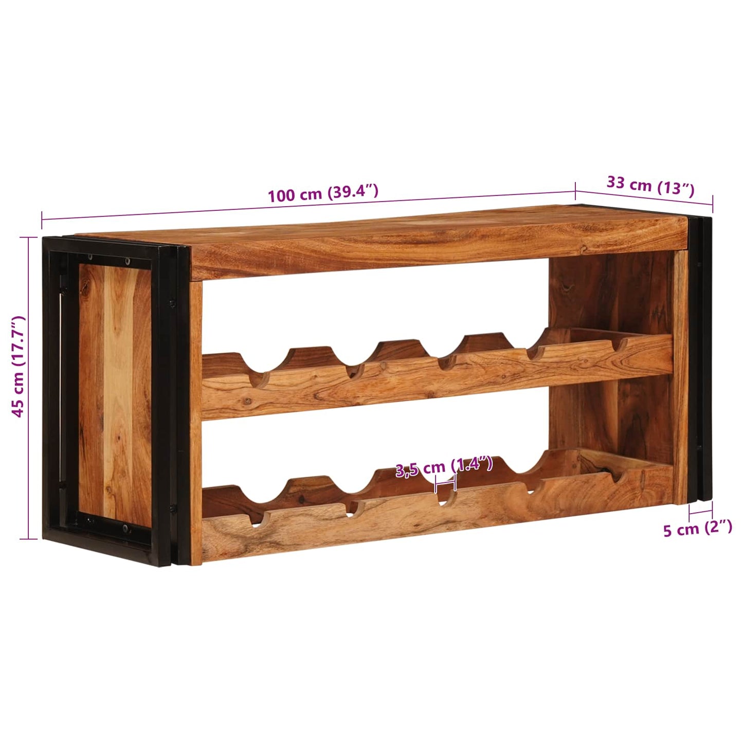 Portabottiglie 100 x 45 x 33 cm Legno di Acacia Massello