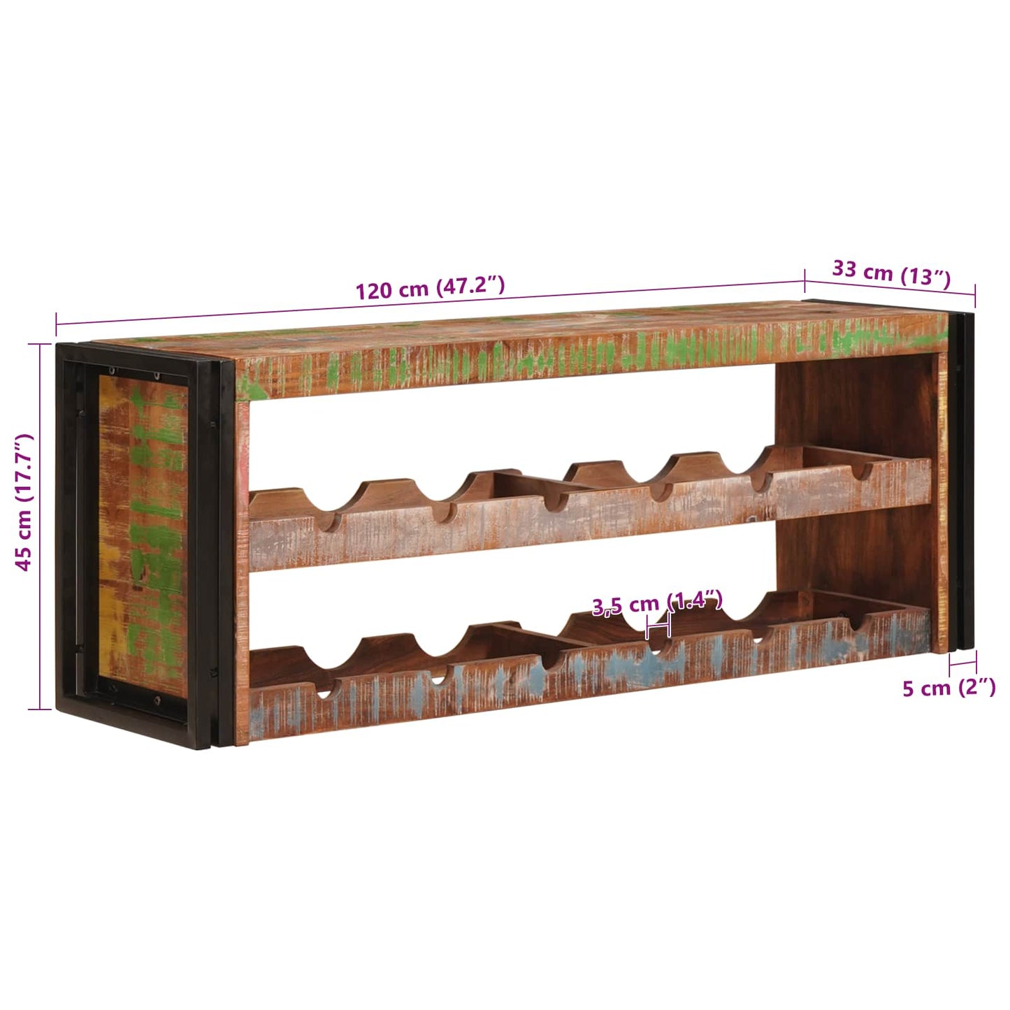 Portabottiglie 120 x 45 x 33 cm Legno massello riciclato