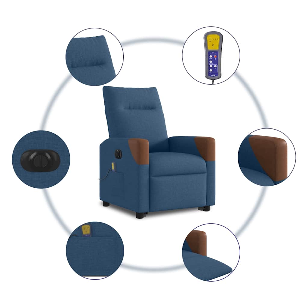 Poltrona Alzapersona Massaggi Elettrica Reclinabile Blu Tessuto