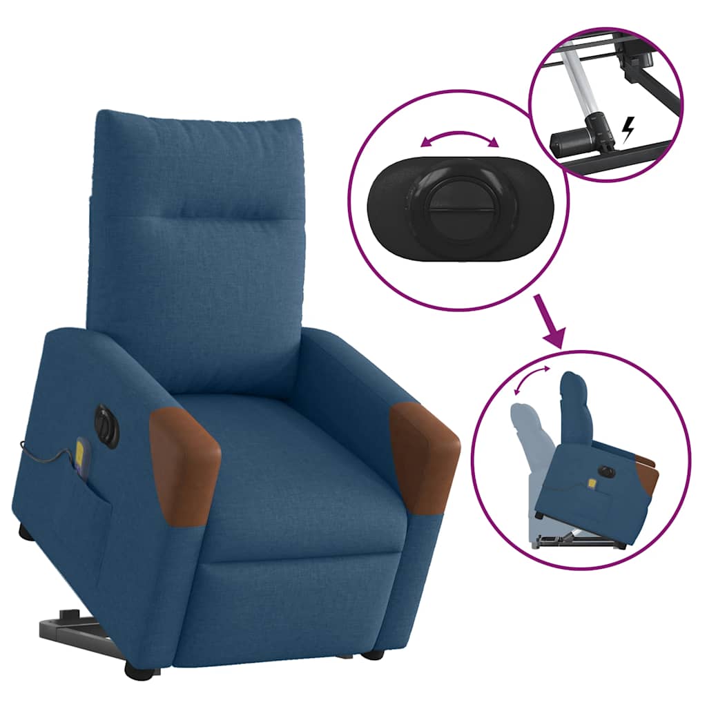 Poltrona Alzapersona Massaggi Elettrica Reclinabile Blu Tessuto
