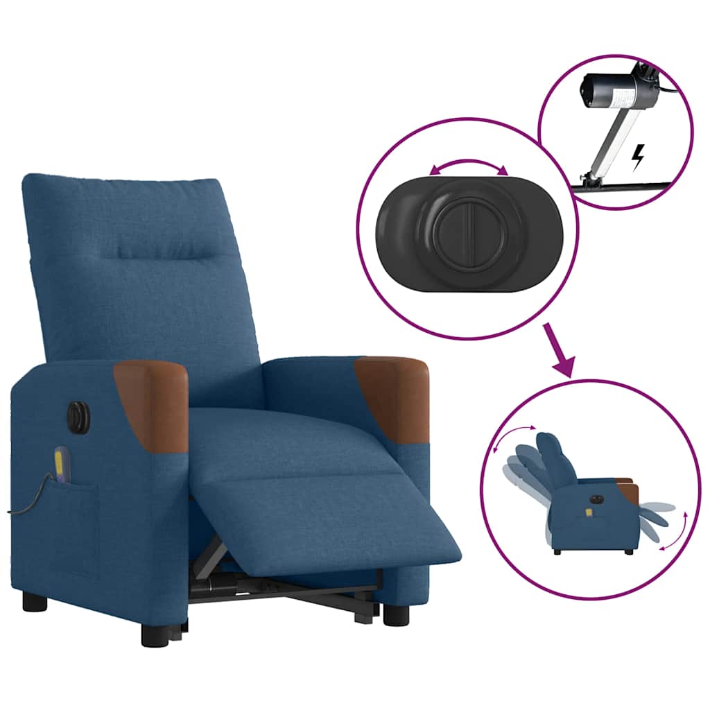 Poltrona Alzapersona Massaggi Elettrica Reclinabile Blu Tessuto