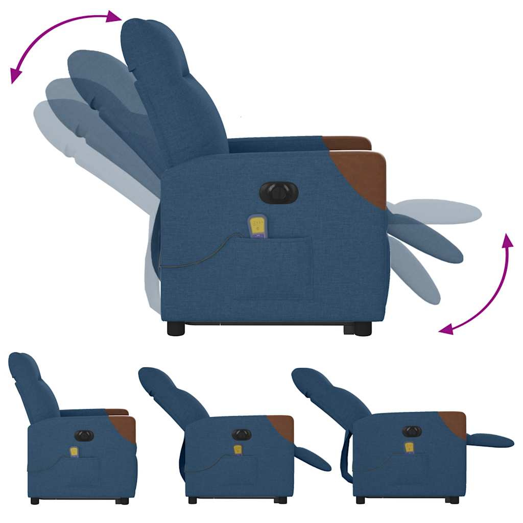 Poltrona Alzapersona Massaggi Elettrica Reclinabile Blu Tessuto