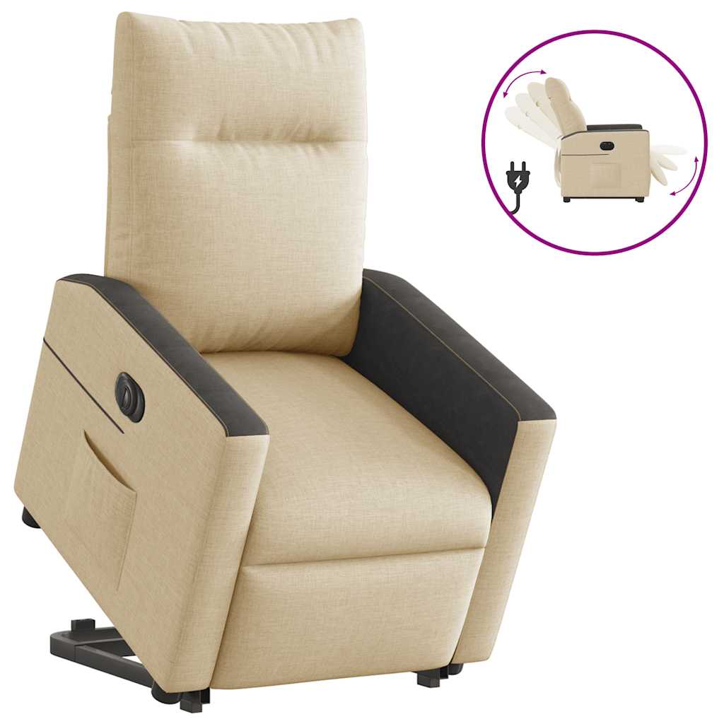 Poltrona Alzapersona Reclinabile Elettrica Crema in Tessuto - homemem39
