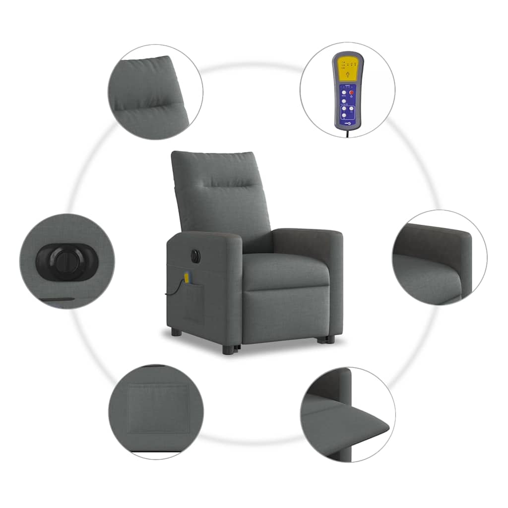 Poltrona Alzapersona Massaggi Elettrica Grigio Scuro Tessuto | homemem39