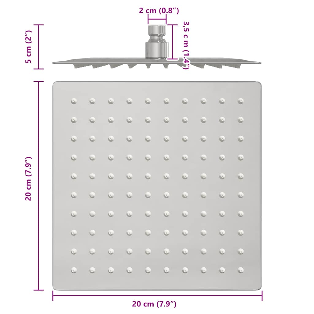 Testa Doccia a Pioggia in Acciaio Inox 304 20x20 cm Quadrata - homemem39