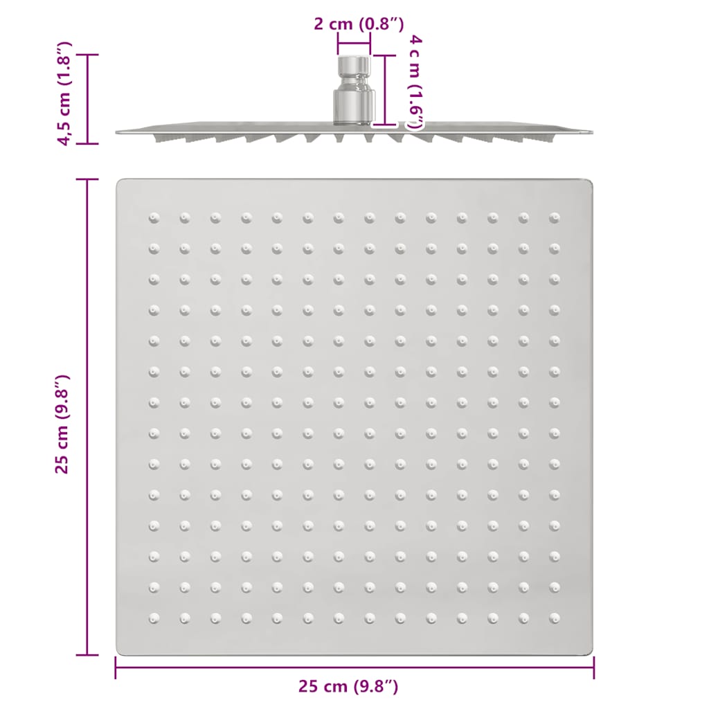 Testa Doccia a Pioggia in Acciaio Inox 304 25x25 cm Quadrata - homemem39