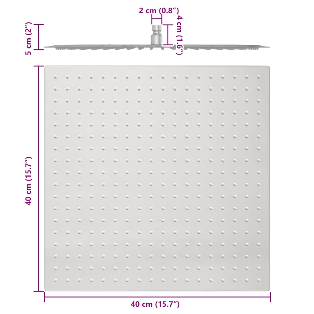 Testa Doccia a Pioggia in Acciaio Inox 304 40x40 cm Quadrata - homemem39