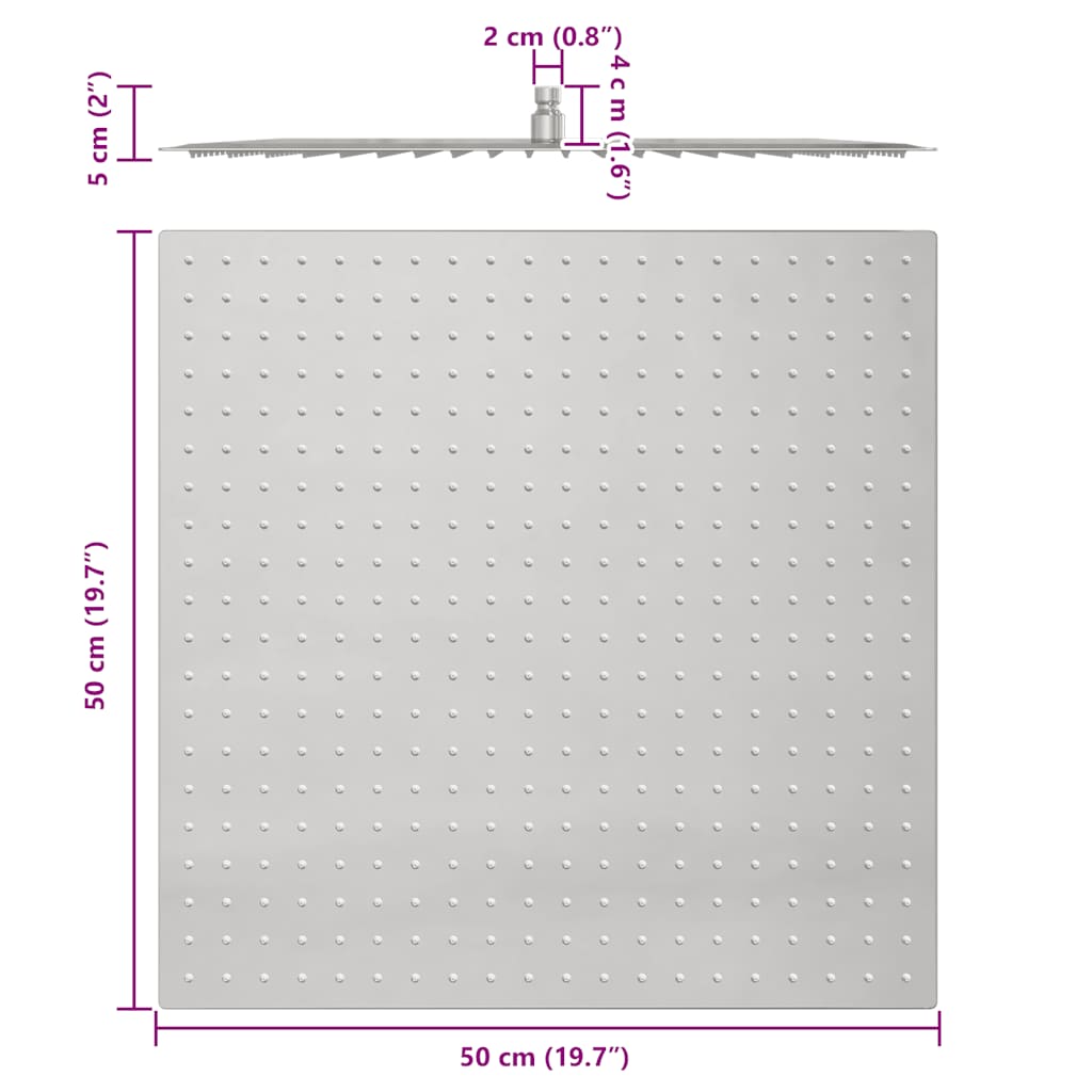 Testa Doccia a Pioggia in Acciaio Inox 304 50x50 cm Quadrata - homemem39