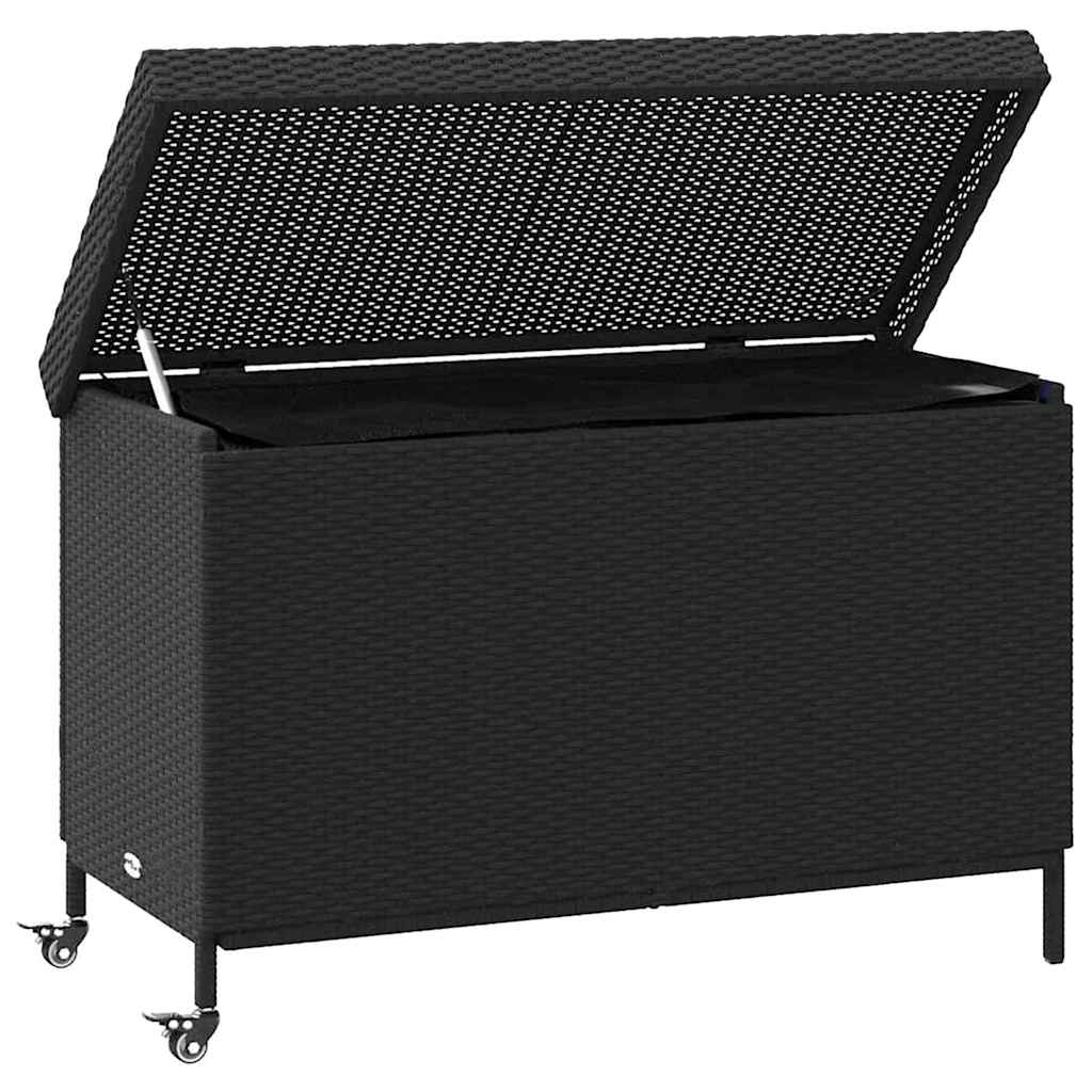 Contenitore da Giardino con Ruote Nero 110x55x73 cm Polyrattan - homemem39