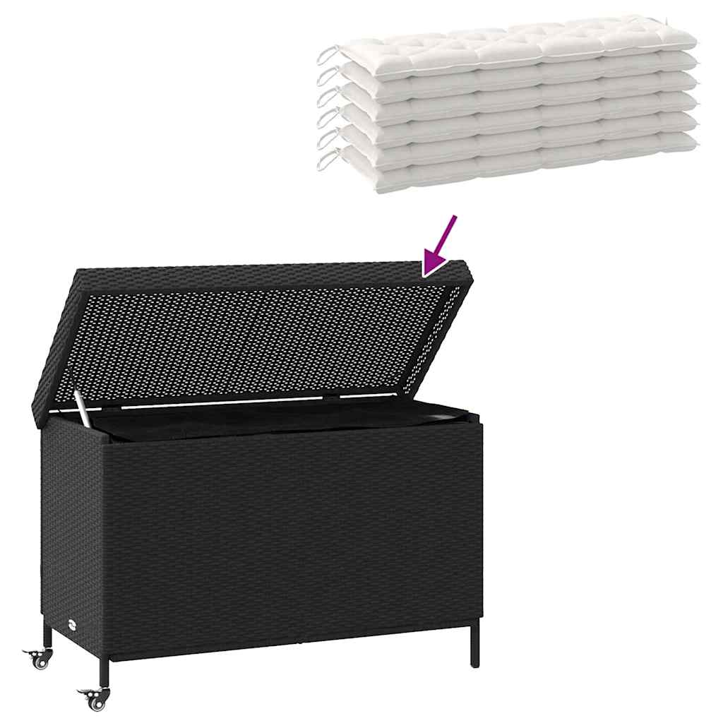 Contenitore da Giardino con Ruote Nero 110x55x73 cm Polyrattan - homemem39