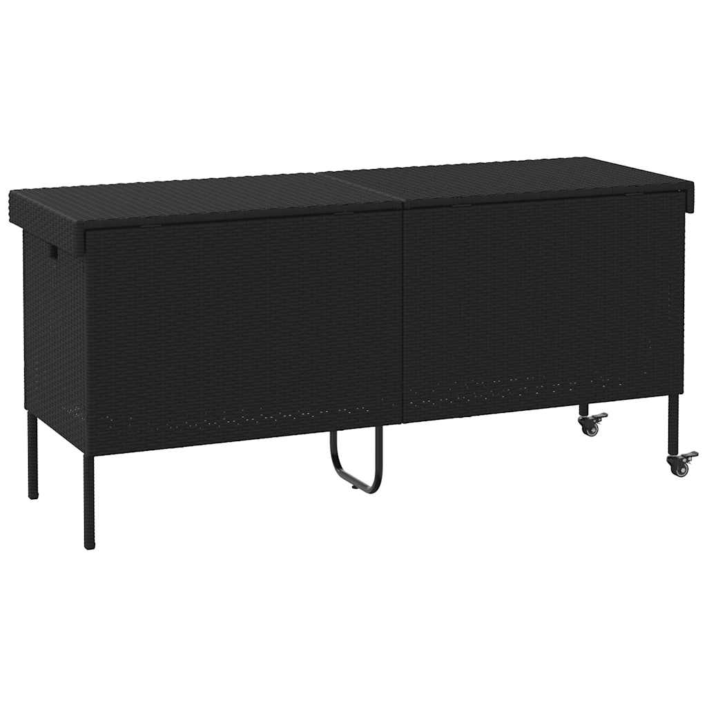 Contenitore da Giardino con Ruote Nero 160x55x75 cm Polyrattan - homemem39