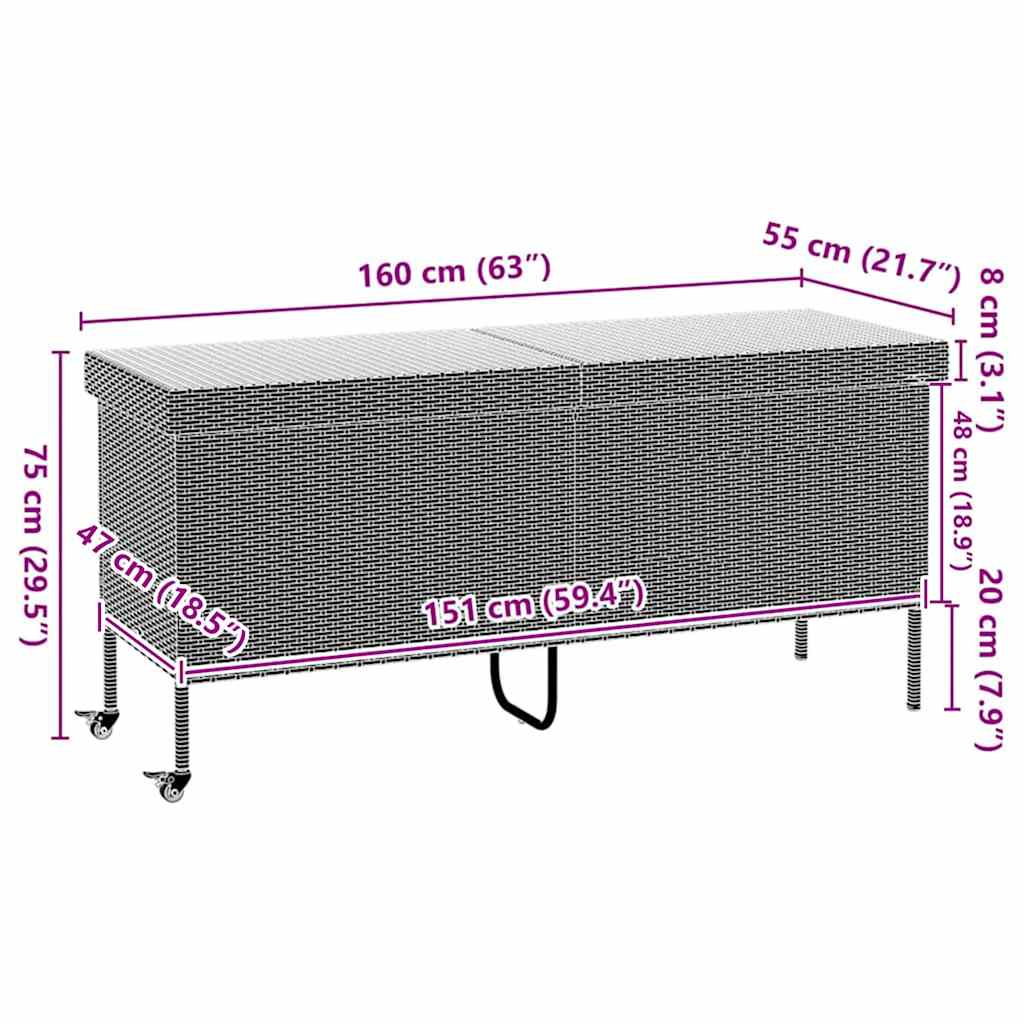 Contenitore da Giardino con Ruote Nero 160x55x75 cm Polyrattan - homemem39