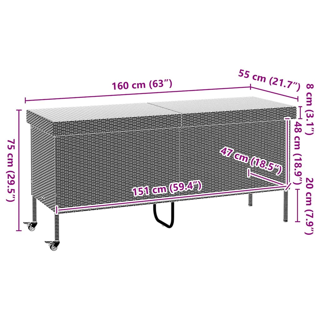 Contenitore da Giardino con Ruote Grigio 160x55x75cm Polyrattan - homemem39