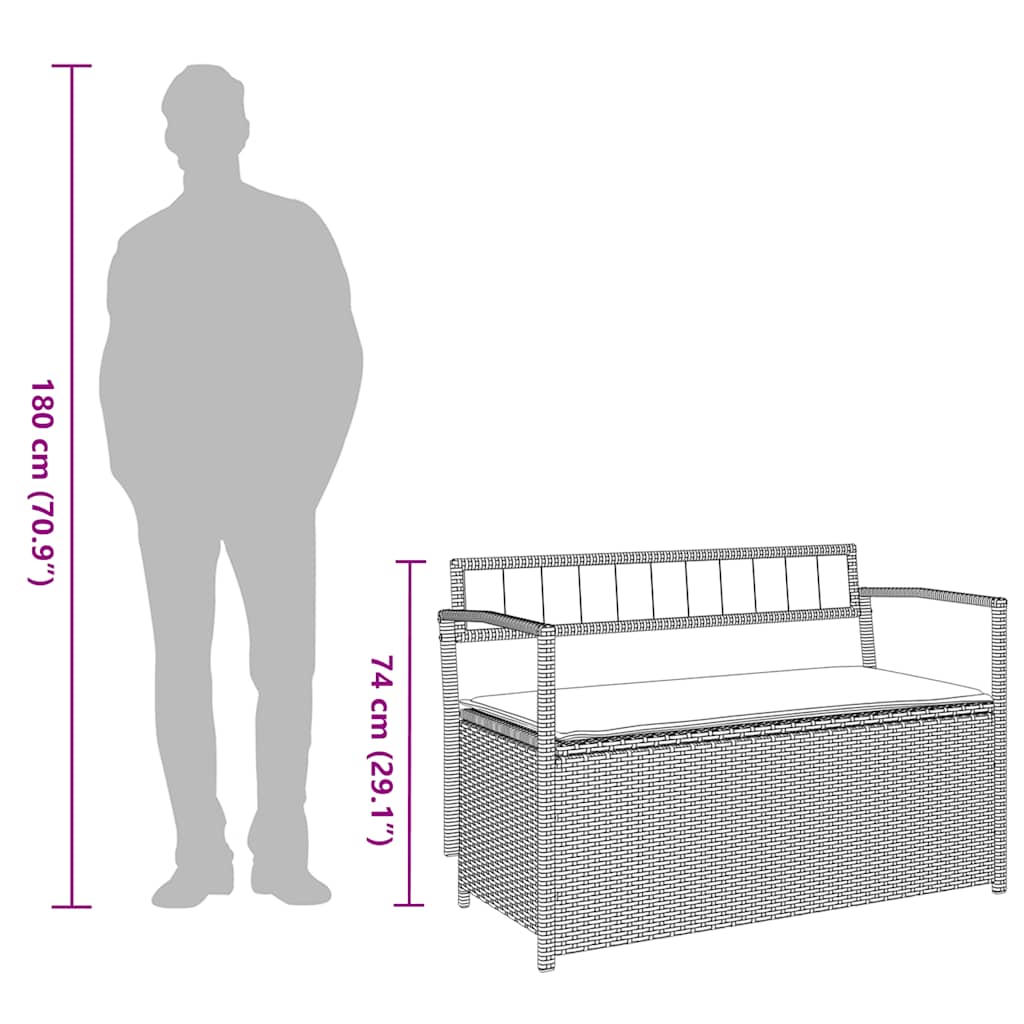 Panca Portaoggetti da Giardino con Cuscino Grigio in Polyrattan - homemem39