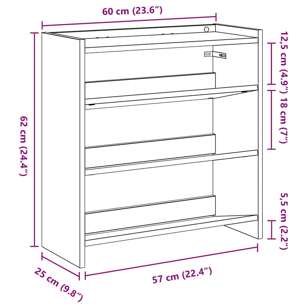 Scarpiera Nera 60x25x62 cm in Legno Multistrato