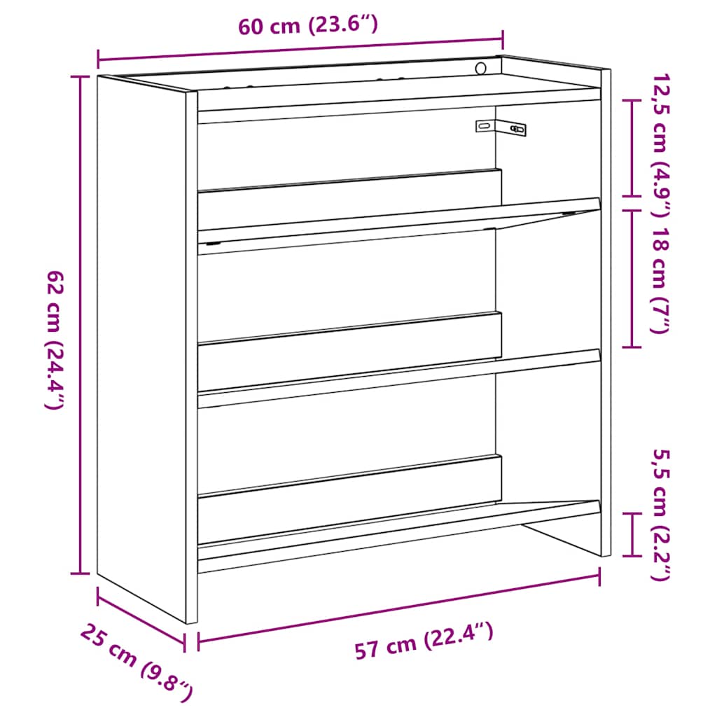 Scarpiera Rovere Artigianale 60x25x62 cm in Legno Multistrato