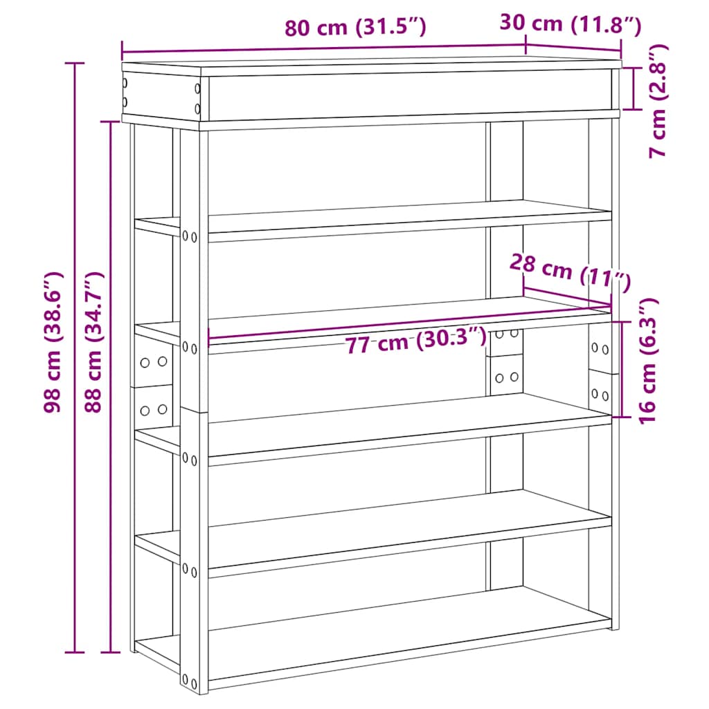 Scarpiera Grigio Sonoma 80x30x98 cm in Legno Multistrato