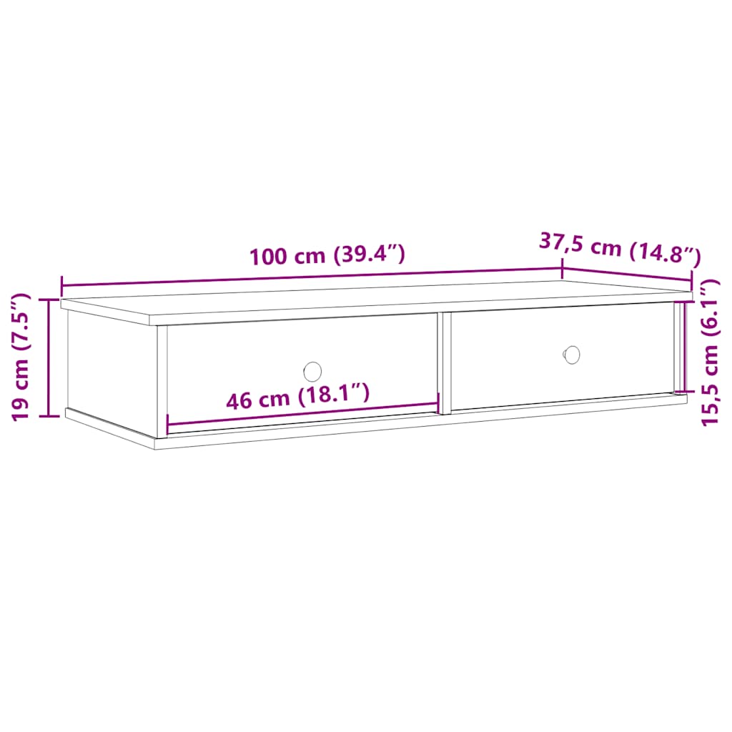 Scaffale a Parete con Cassetti Nero 100x37,5x19cm in Truciolato | homemem39