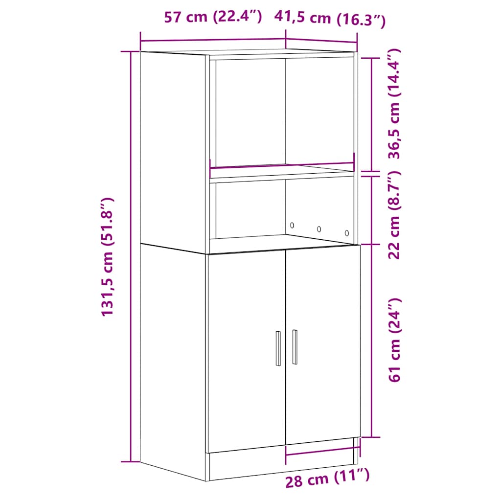 Armadietto Cucina Legno Antico 57x41,5x131,5 cm in Truciolato - homemem39