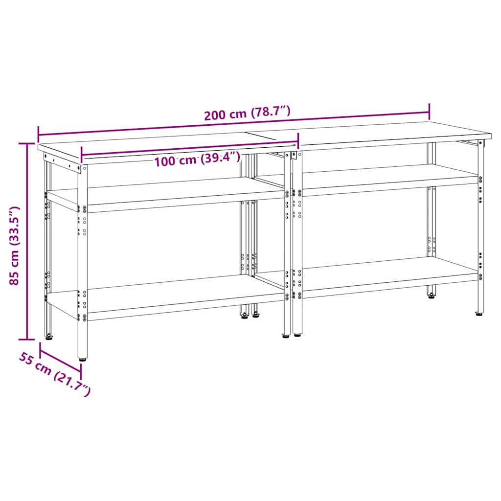 Set banco da lavoro 2 pcs Beige e grigio 200 x 55 x 85 cm | homemem39