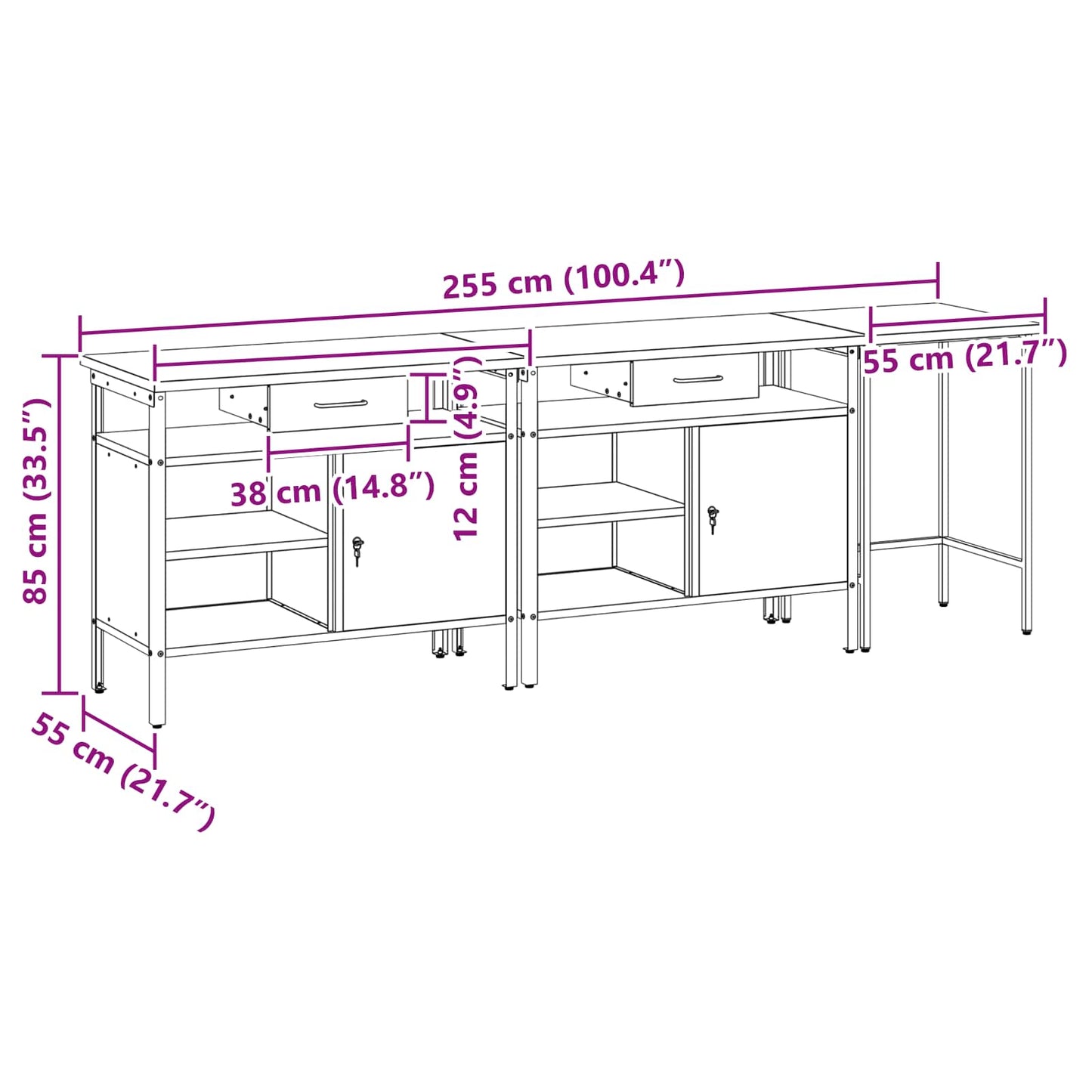 Set banco da lavoro con cassetto 3 pcs Rosso e Grigio - homemem39