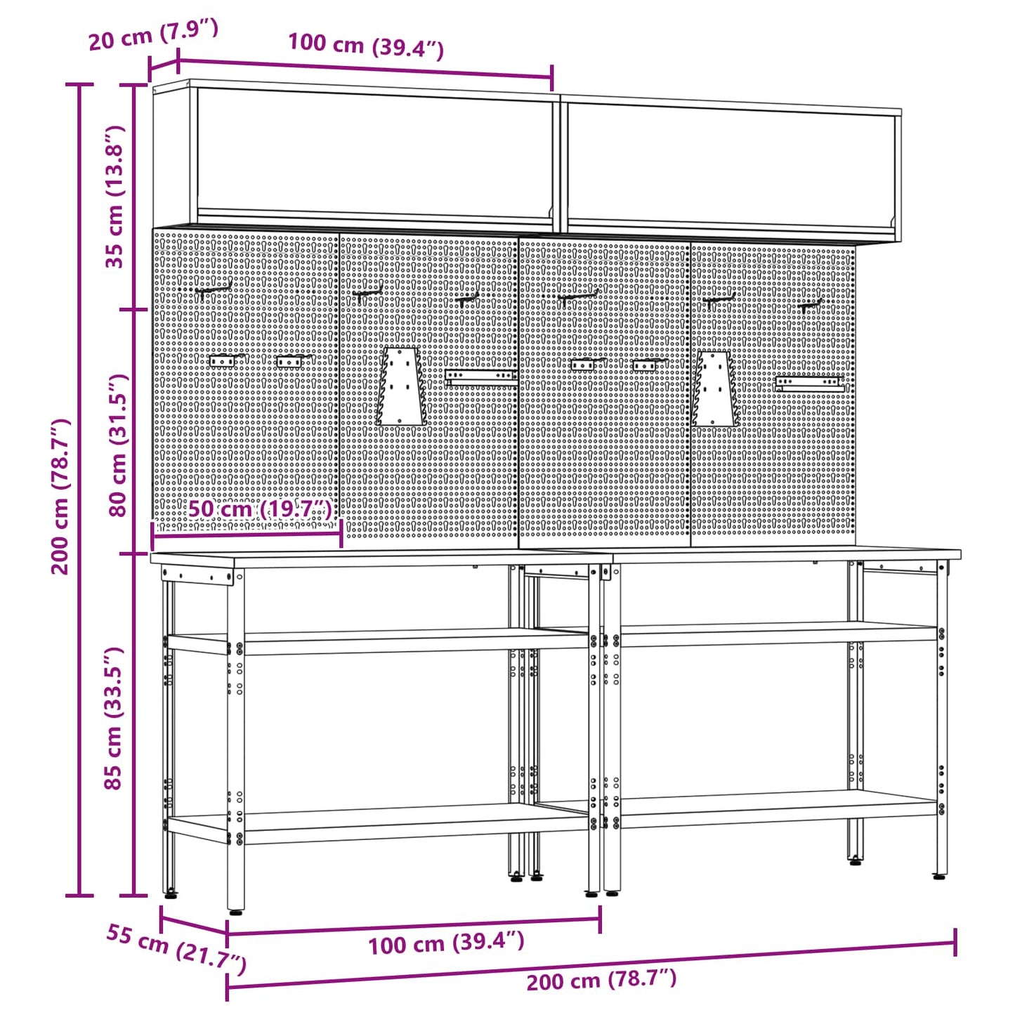 Set banco da lavoro con lo scaffale 8 pcs Rosso e Grigio | homemem39