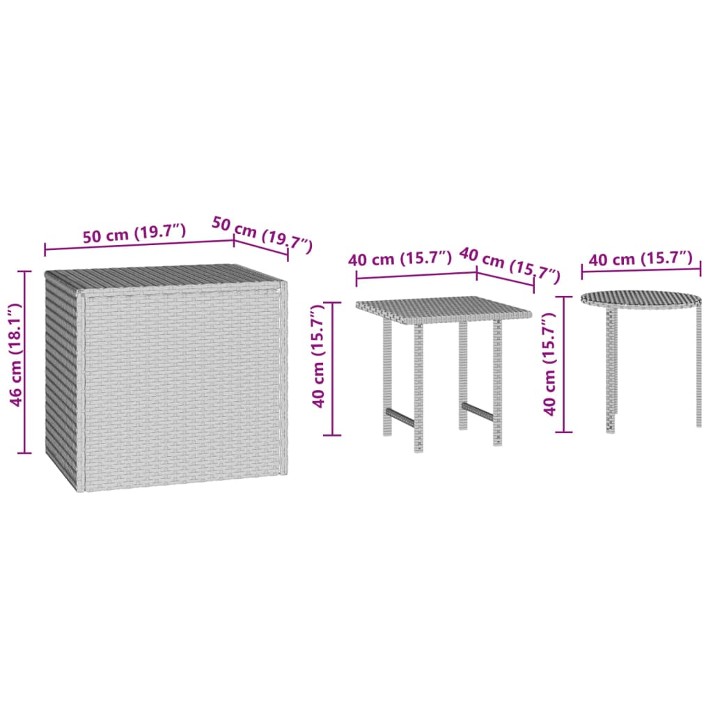 Tavolini da Giardino 3 pz Marroni in Polyrattan | homemem39