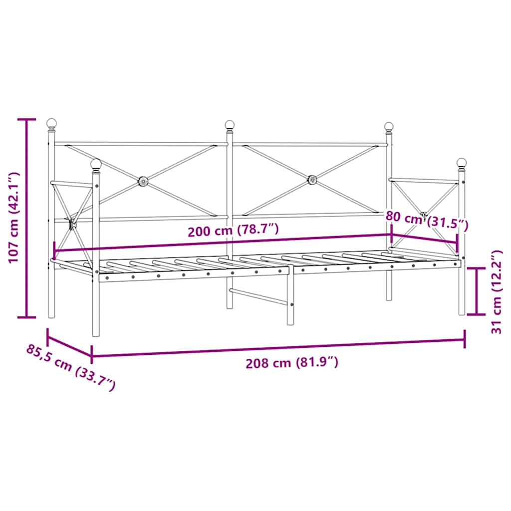 Dormeuse senza Materasso Nero 80x200 cm in Acciaio | homemem39