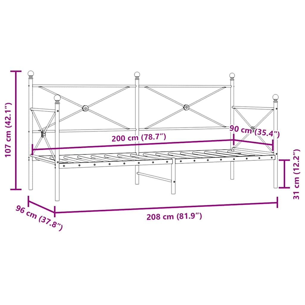 Dormeuse senza Materasso Bianco 90x200 cm in Acciaio | homemem39