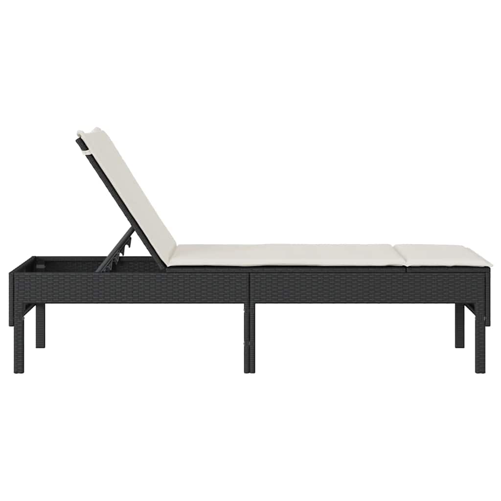 Lettino Prendisole con Cuscino Nero 55x200x44 cm in Polyrattan - homemem39