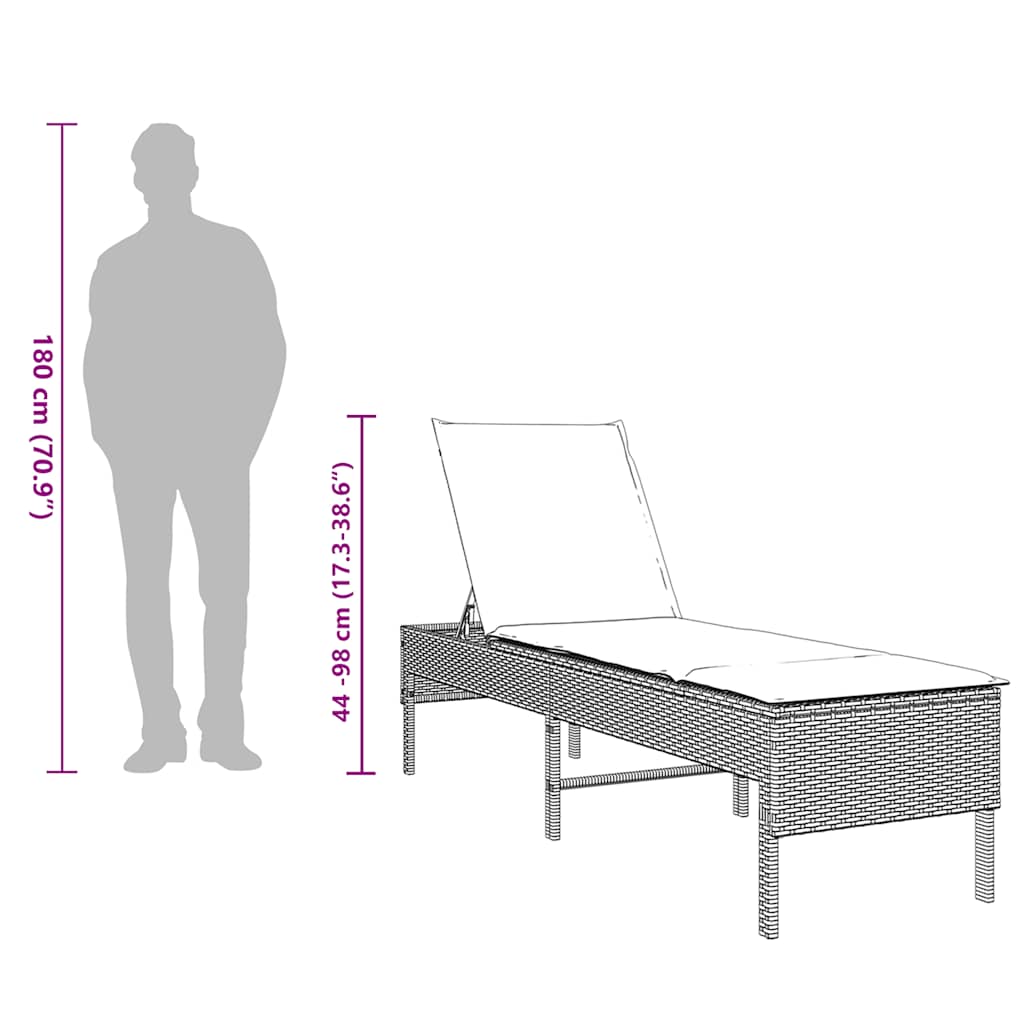 Lettino Prendisole con Cuscino Grigio 55x200x44cm in Polyrattan - homemem39