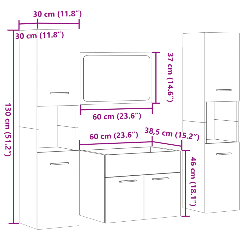 Set Mobili da Bagno 4 pz Grigio Cemento in Legno Multistrato | homemem39