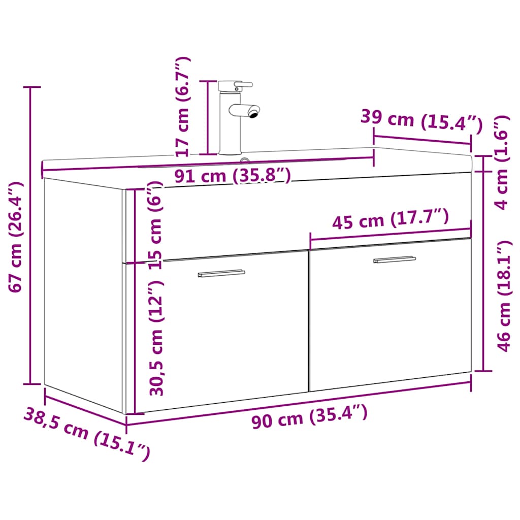 Mobile da Bagno con Lavabo Integrato e Rubinetto Grigio Cemento | homemem39