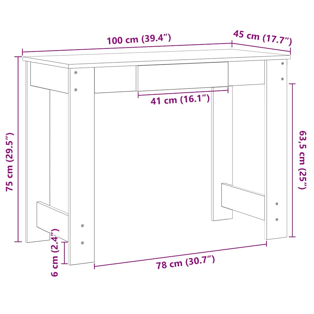 Scrivania Grigio Cemento 100x45x75 cm in Legno Multistrato - homemem39